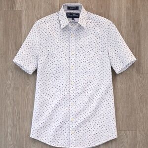 Men's White and Blue Patterned Shirt